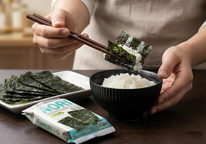 KIMNORI Seasoned Seaweed Snacks Sheets – Organic Sea Salt Flavor 24 Individual Packs Roasted Crispy Premium 100% Natural Laver Kim Nori 4g 0.14 Ounce