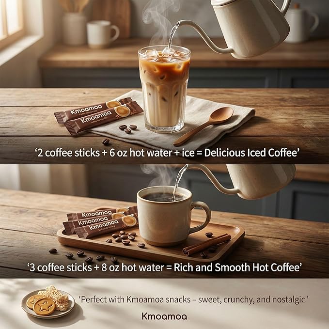 Korean Instant Coffee MIx Variety 30 Sticks With 3 Handmade Dalgona candies, 6 Rice snacks! 5 Different Flavors (6 Pack of Each / Maxim Original, Mocha Gold Mild, White Gold, Rosebud Mocha, Original Coffee Mix)