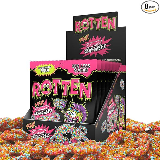 Rotten Sour Gummy Cruncheez - Low Sugar, Low Calorie, 5g Gut-Friendly Prebiotic Fiber, Gluten Free Candy, No Artificial Dyes - 1.8 oz - 8-Pack