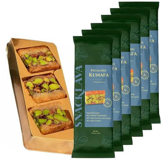 Snacklava Pistachio Kunafa - 6 Pack (18 Pieces) - No Artifical Ingredients, Colors or Preservatives - Premium Handmade Pastries