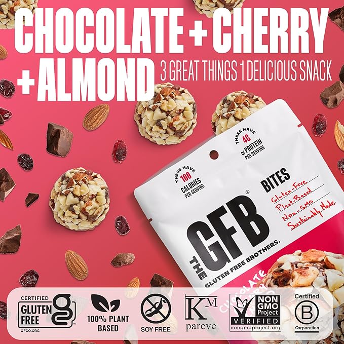 The GFB Chocolate Cherry Almond Protein Bites - Gluten Free, Plant Based, Non GMO, Sustainably Made – Ridiculously Tasty, Healthy, Vegan, Protein Energy Balls, 4 oz (4 Count)