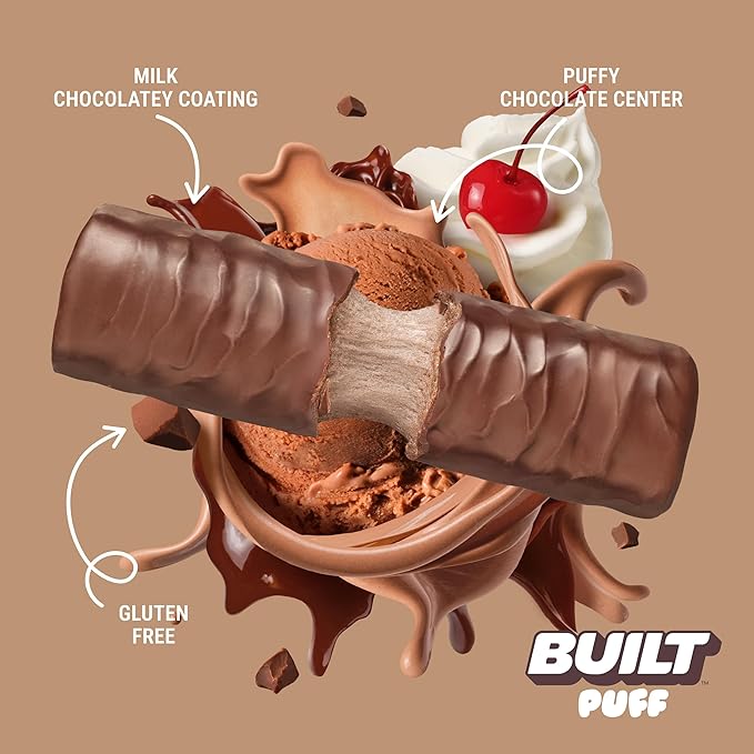 Built Bar Puff Protein Bars, Chocolate Milkshake, Collagen, On-the-go Snacks, Gluten Free, 12 Pack