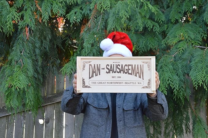 Dan the Sausageman's Signature Gift (Favorite) Gourmet Gift Basket Featuring Smoked Summer Sausage, Savory SeaBear Salmon, Wisconsin Cheese, Sweet Hot Mustard, and a Reuseable Keepsake Wood Pine Crate