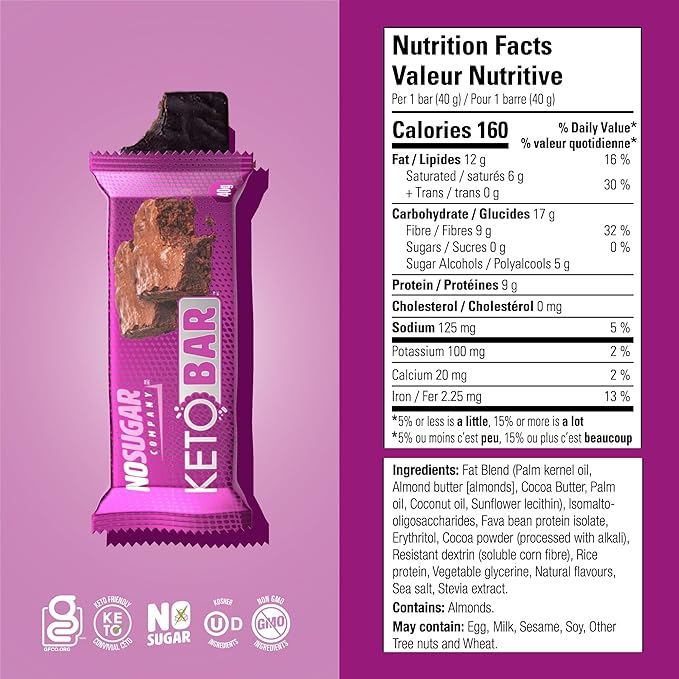 No Sugar Keto Bar Snack, Fudge Brownie, 12 x 1.41oz Bars - Low Carb No Sugar Keto Snack Food with Keto Friendly Macros, 3g Net Carb, 9g Plant Based Protein, 13g Healthy Fat, Sugar Free (0g)