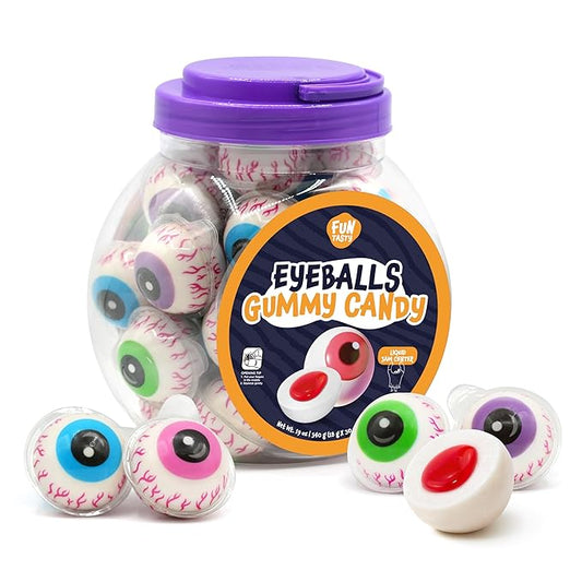 Eyeballs Gummy Candy - 19 Oz Jar (30 Count) - Strawberry Jelly Filled Gummies - Individually Wrapped Candy - Party Favors - Spooky Eyes Gummies by Funtasty