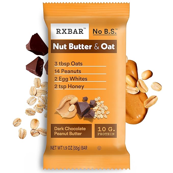 RXBAR Nut Butter and Oat Protein Bars, Protein Snacks, Snack Bars, Dark Chocolate Peanut Butter, 9.7oz Box (5 Count)