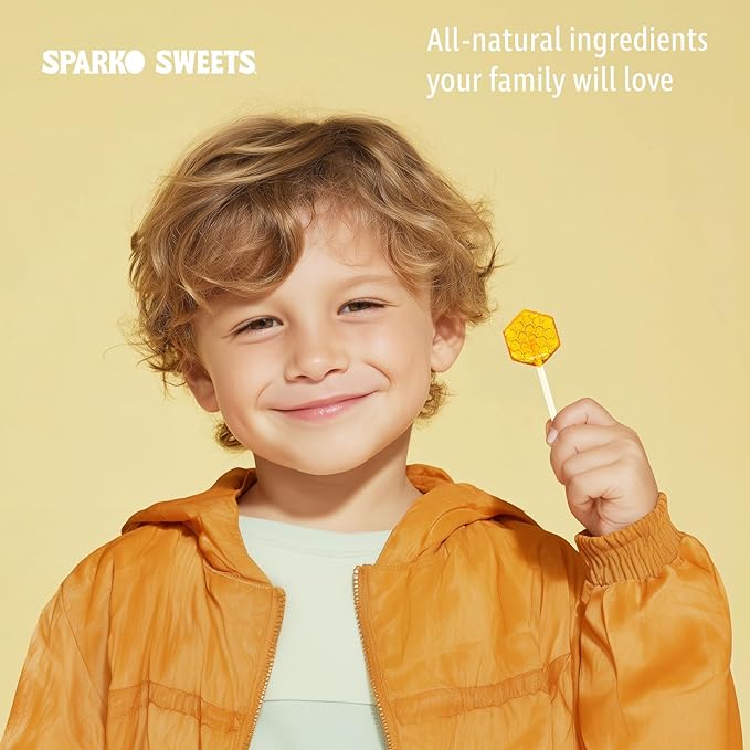 Sparko Sweets Sea Salt Honeycomb Lollipops, Made in USA, No Artificial Ingredients, No Corn Syrup, 16 Pieces, 1.3-inch Diameter, 1.5 lbs, Gold – Ideal for Tea Stirrers, Sore Throat Remedy, and Gifts