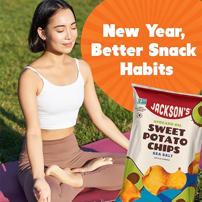 Jackson’s Sweet Potato Kettle Chips Avocado Oil Variety Pack made with Premium Oils (7oz, Pack of 6) Sea Salt, Ranch and BBQ Flavors - Allergen-friendly, Gluten Free, Vegan
