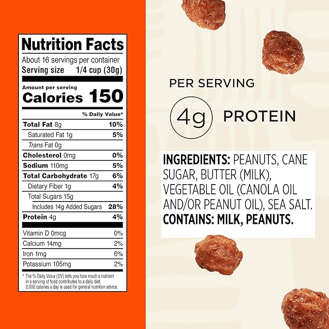 Snak Club Toffee Peanuts, Candied Peanuts with Praline Coat and Sweet Cream, Gluten-Free and Kosher Snack, 17 oz Resealable Bag