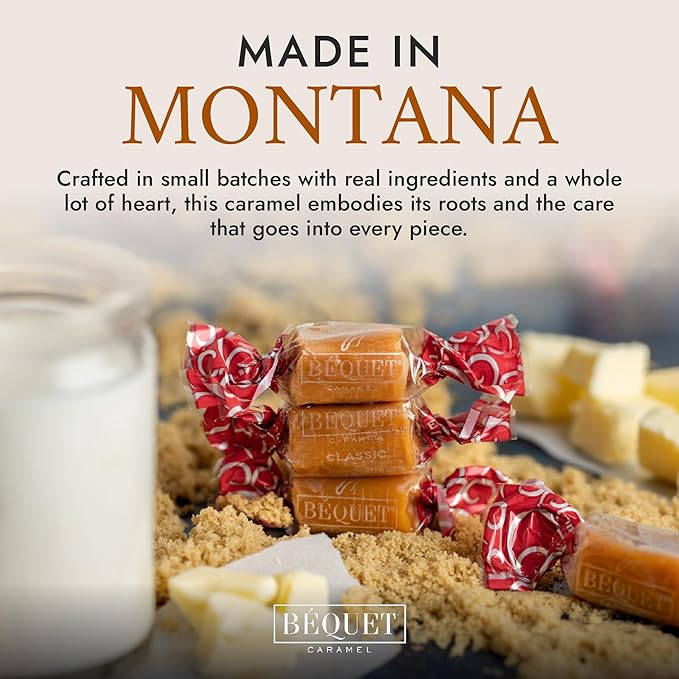 Béquet Caramel - Classic - Caramel Candy Individually Wrapped - Gourmet Caramel Candy - Made in Montana - Kosher (Star D) and Gluten Free - 16oz Gift Bag