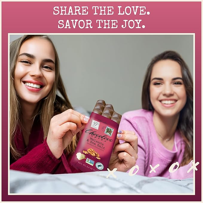 Chocolove Walnuts & Sea Salt Dark Chocolate Bars | 55% Cocoa | Crunchy Walnuts with a Salty Twist | Premium Dark Chocolate | Non-GMO, Gluten-Free, 3.2 oz Bar (12 Pack)