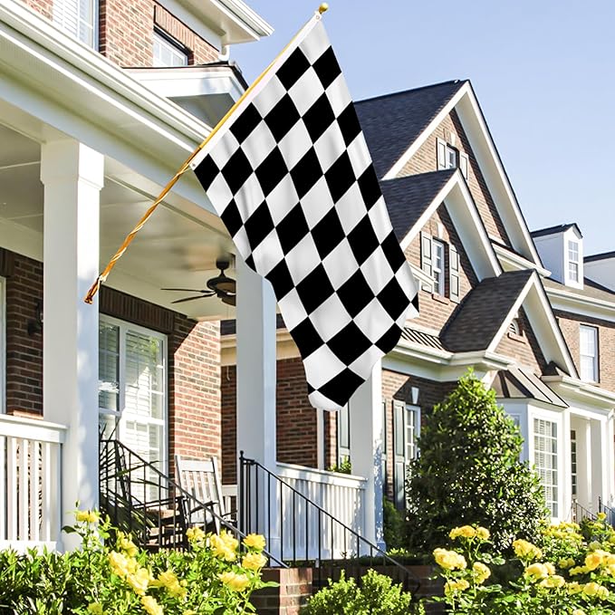 AhfuLife Checkered Flag 3x5 Ft 2 PCS, Large Black and White Racing Flags - Double Side with Brass Eyelets for Race Car Party, Garden Decoration Indoor Outdoor