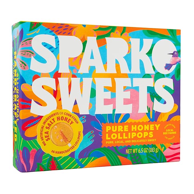 Sparko Sweets Natural Honey Round Lollipops, No Artificial Ingredients, No Corn Syrup, Made in USA, 1.4-inch Diameter, 12g Each – Perfect for Tea Stirrers, Sore Throat Remedy, and Gifts (16 Count (Pack of 1), Sea Salt Honey)