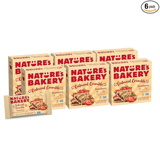 Natureâ€™s Bakery Oatmeal Crumble Bars, Strawberry, Real Fruit, Vegan, Non-GMO, Breakfast bar, 6 Boxes With 6 Packs, 36 Count