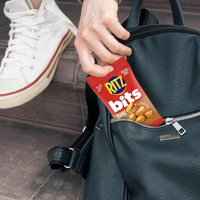 RITZ Bits Peanut Butter Sandwich Crackers, Snacks for Kids and Adults, Lunch Snacks, 12 - 3 oz Bags