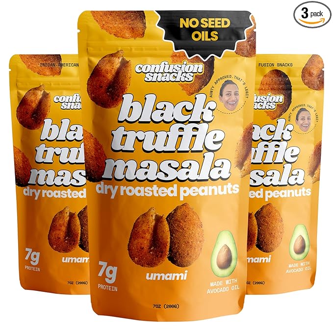 Confusion Snacks Black Truffle Flavored Peanuts – Indian Nuts Keto Snack, High Protein Snacks, No Seed Oils, Gluten Free, Dry Roasted, Vegan, Guilt-Free Snacking, 3-Pack