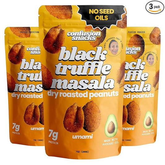 Confusion Snacks Black Truffle Flavored Peanuts – Indian Nuts Keto Snack, High Protein Snacks, No Seed Oils, Gluten Free, Dry Roasted, Vegan, Guilt-Free Snacking, 3-Pack