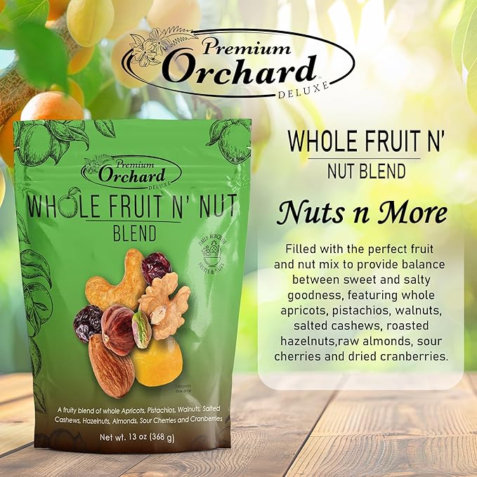 PREMIUM ORCHARD Whole Fruit N' Nut Blend - Deluxe Trail Mix Nuts | Heart Healthy Snacks for Adults and Kids | Fruit and Nut Trail Mix | Good Snack Mix