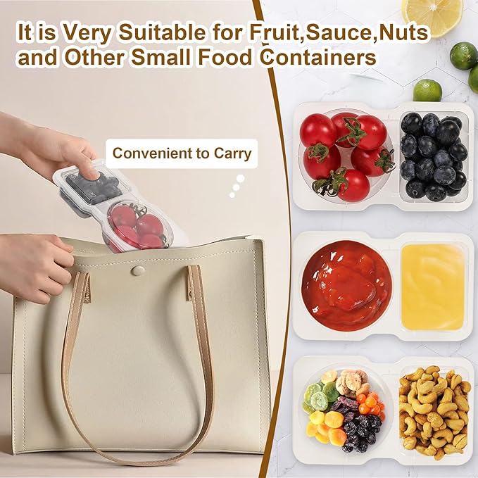 CJT 24SETS Double Compartment Condiment Containers with Lids - Reusable Plastic Snack Container for Take-out Sauces,to-go Sauce, Sampling, Travel Snack