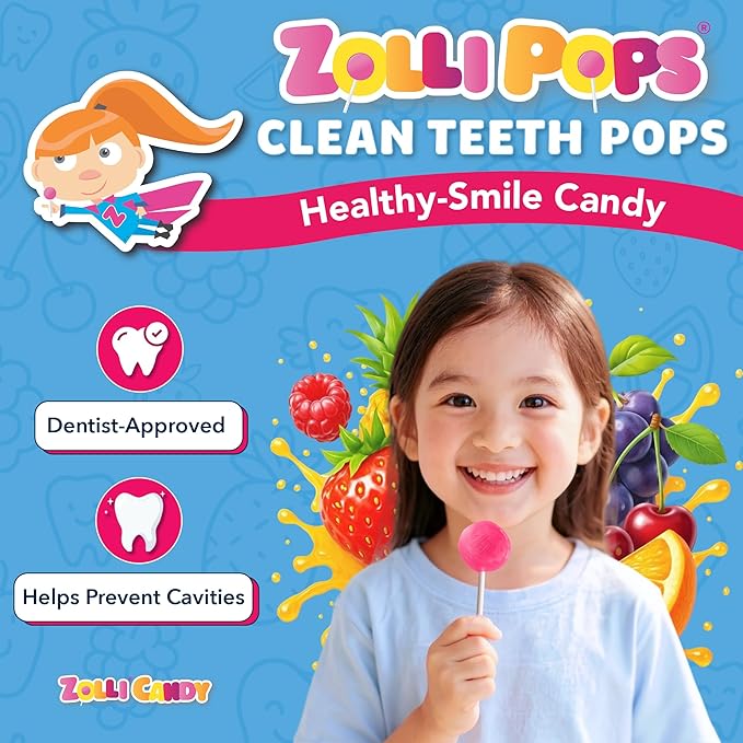 Zollipops Clean Teeth Pops Sugar Free Candy with Xylitol, Dye-Free Lollipops - Keto & Diabetic-Friendly, Dentist-Approved Treats for Kids (Natural Fruit Flavors, 29 oz)