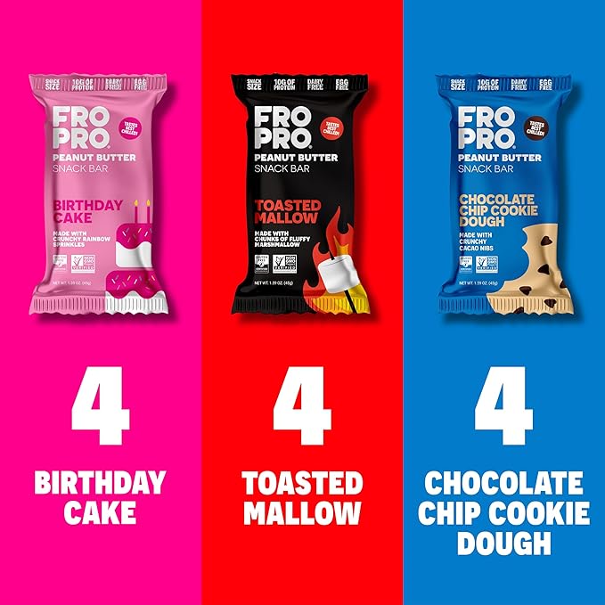FROPRO Plant Protein Snack Bars - Plant Based Protein Bars, All-Natural, Gluten, Dairy, & Soy Free, High Protein Bars with Low Calories | Sweet Tooth Sampler, 24 Pack