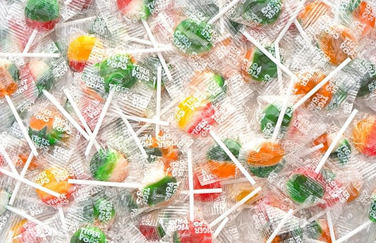 Bulk Flat Lollipops Individually Wrapped Candy - 10 lb. Assorted Flavors of Mixed Fruit Suckers - Party Favors for Kids - Bulk Fine Swirl Lollipop Candy for Adults & Kids in Businesses & Schools Safety Suckers - Perfect for Parties Holidays and Pinatas