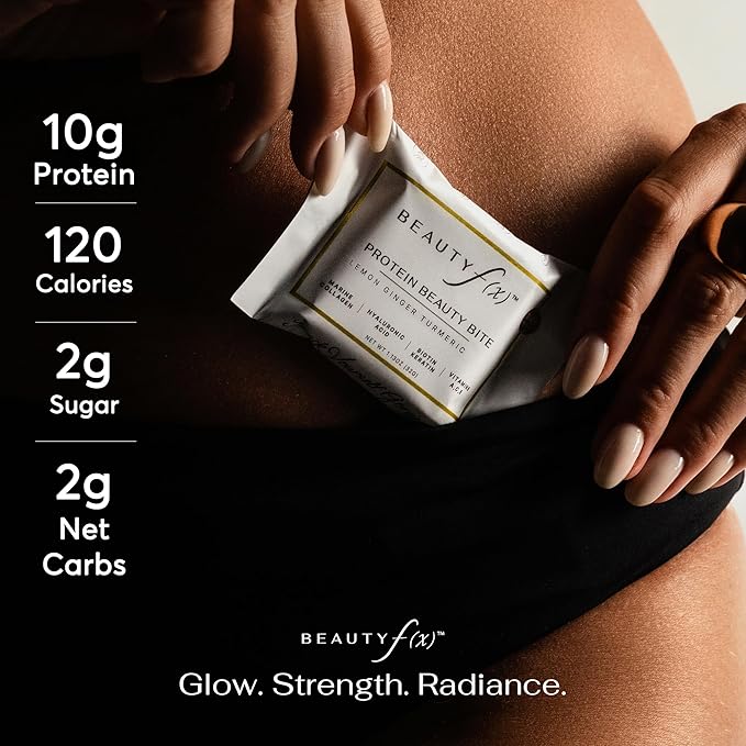 Beauty f(x) Protein Beauty Bites – Collagen Bars – Lemon Ginger Turmeric Collagen Protein Bars for Women – 10g Protein, 110 Calories, No Added Sugar – Supports Skin, Hair, and Nails
