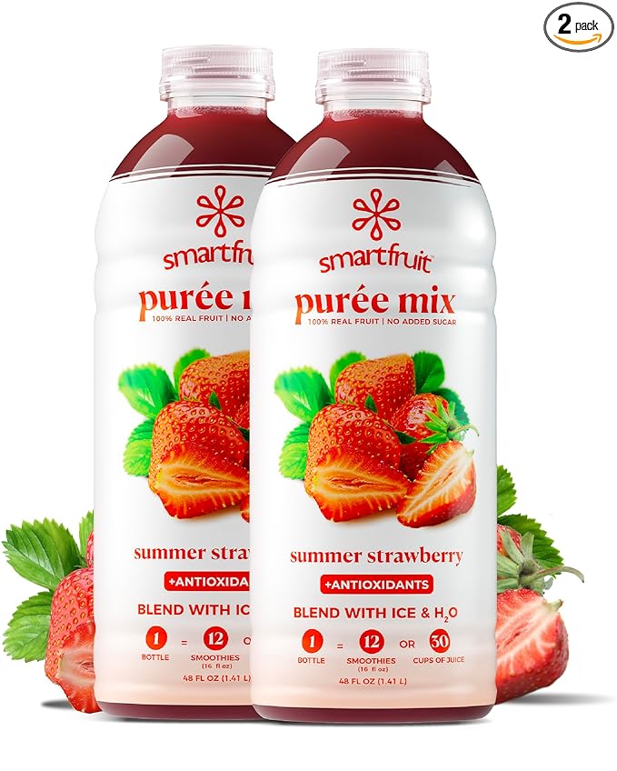 Smartfruit Summer Strawberry + Antioxidants – 100% Real Fruit Purée with Strawberries, Apple & Pineapple – Great for Smoothies, Juice, Yogurt, Cocktails, Teas & More – 2-Pk, 48oz Each