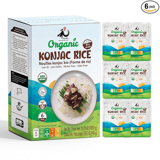 YUHO Organic Konjac Shirataki Rice, Low Carb Pasta 38.09 Oz (1080 g), USDA Organic Healthy Noodle (6 Pack Inside), Keto and Paleo Friendly, Low Calorie, Sugar Free, Vegan, Ready to Eat