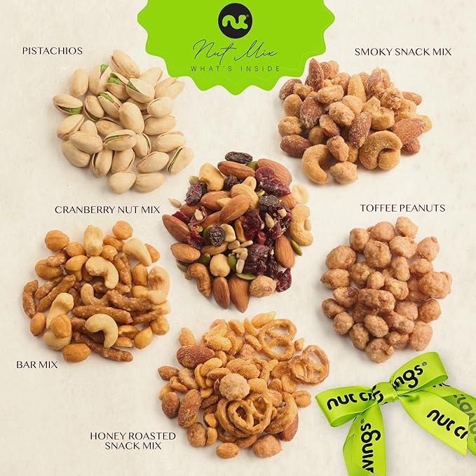 NUT CRAVINGS - Valentines Day Mixed Nuts Gift Basket in Reusable Wooden Crate (12 Assortments) Treats for Adults, Food Arrangement, Healthy Snack Care Package, Kosher