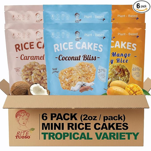 BITETUOSO Mini Rice Cakes Thai Inspired Tropical Variety Pack - Vegan Gluten Free Healthy Snacks, Natural Ingredients, 6 Bags (2oz Each)