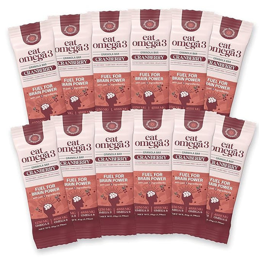 Eat Omega 3 Cranberry Granola Bar – Gluten-Free, Dairy-Free, Plant-Based Protein Snack with Omega-3 & Omega-6, Low Sugar, Non-GMO - 1.79oz, 12 Count