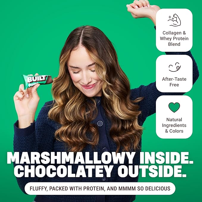 Built Bar, Puff Protein Bars, Mint Chip Puff, 17g Protein Snacks, On-The-Go Bars, Only 140 Calories, 7g Sugar, Collagen, Gluten Free, 12 Count