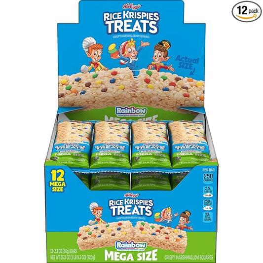 Rice Krispies Treats Mega Bars Large Marshmallow Snack Bars, Kids Snacks, Rainbow, 25.3oz Box (12 Count)
