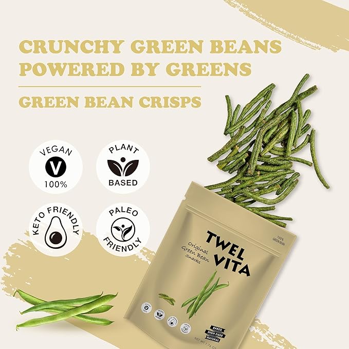 TWEL VITA Natural Green Bean Crisps, 4-Pack (1.76 oz Each) | Vegan, Clean Label, Non-GMO, Gluten-Free, Paleo & Keto Friendly Snack Variety Pack