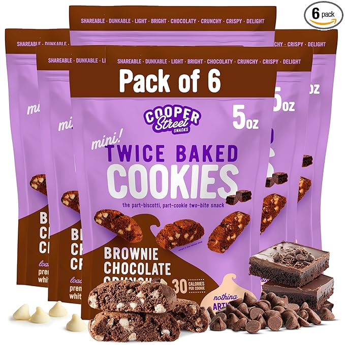 COOPER STREET Twice Baked Brownie Chocolate Biscotti Cookies - Crispy Mini Biscotti Cookies Ideal with Coffee - Traditional Low Calorie Italian Snacks - Kosher, Dairy, Peanut & Soy Free (6 Pack)