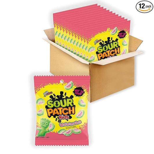 SOUR PATCH KIDS Watermelon Soft & Chewy Candy, Bulk Candy, 12-3.6 oz Bags
