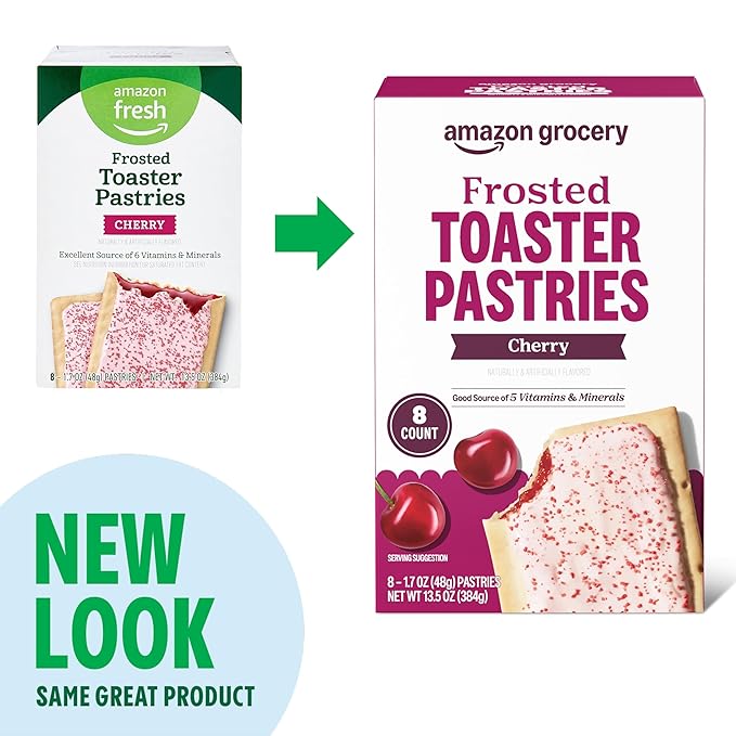 Amazon Grocery, Frosted Toaster Pastries, Cherry, 13.5 Oz, 8 Ct (Previously Amazon Fresh, Packaging May Vary)