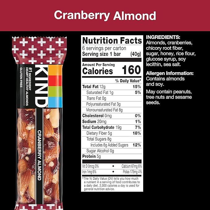 KIND Bars, Cranberry Almond, Healthy Snacks, Gluten Free, 12 Count (Pack of 2)