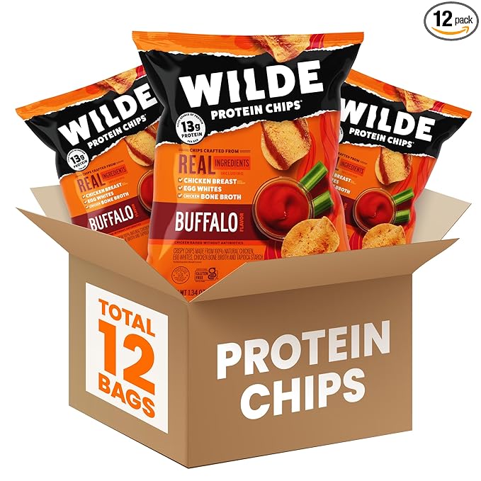 WILDE Chips, High Protein Snacks for Adults, Keto Chips, Gluten Free, Low Carb Snack Box Made with Real Ingredients, Buffalo Style