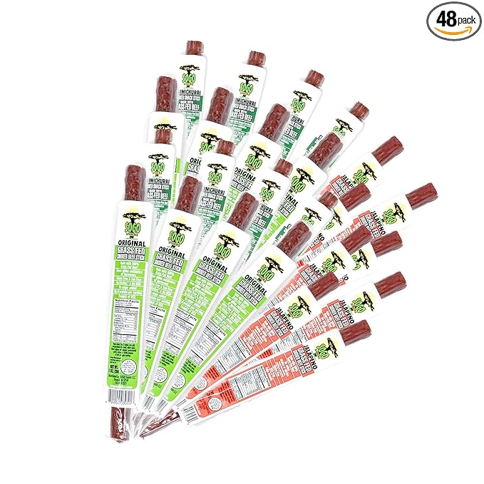 No Sugar Variety, 100% Grass-fed/finished, Non-GMO Beef Sticks. No Added Nitrates, Gluten, Soy, MSG, Dairy or Nuts. Keto, Whole30 & Paleo. (16 Original, 16 Chimichurri, 16 Jalapeno, 48-Cnt, 1oz Stick)