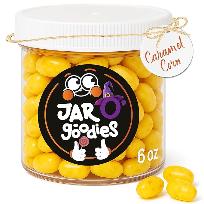 Jar O' Goodies - Valentines Day Sweet Treats, Caramel Corn Jelly Beans Gift Set, Original Chewy Candies (6 Ounce, 1 Pack) Party Favor - Gluten & Nut Free, Kosher Parve