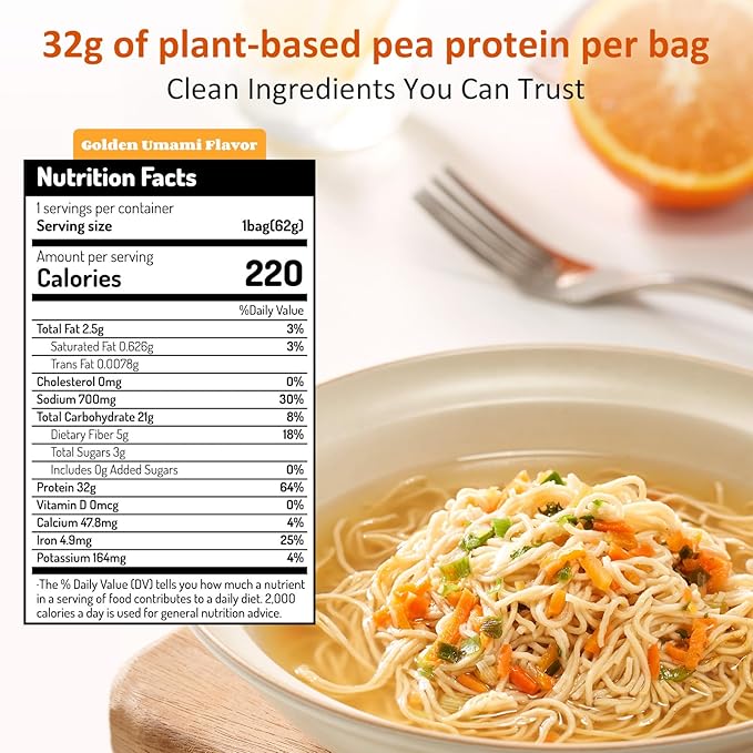 Healspot High Protein Instant Ramen, 6 Pack Non Fried Ramen Broth, 32g Plant Based Protein, Low Fat, Low Carb, Non GMO, Keto Friendly & Plant Based(Golden-Chicken)