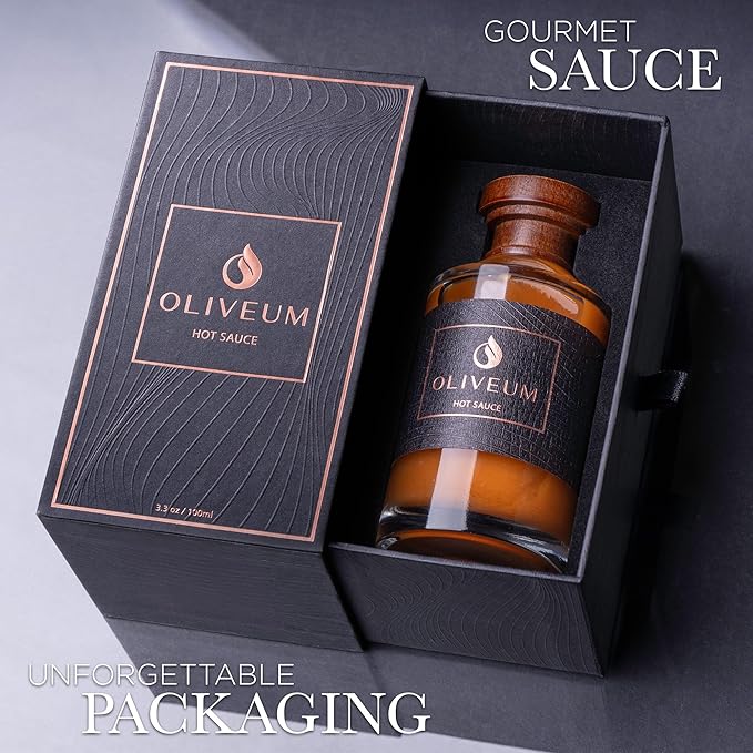 Oliveum Hot Sauce - Gourmet Medium Spice Organic Habanero Peppers. Unique Spicy Salsa Flavor For BBQ, Mexican, Asian, Steak, Chili, Tacos, Buffalo, Wings, Pizza. Experience Fancy Luxury Craft Hand Made Small Batch Best and Hottest Gift Idea For Men in ...