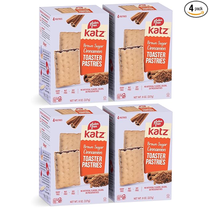 Katz Gluten Free Cinnamon Toaster Pastries. Healthy snacks for adults and kids. Free of Dairy, Peanuts, Tree Nuts, and Sesame, No Artificial Color. Kosher 8oz (4pk).