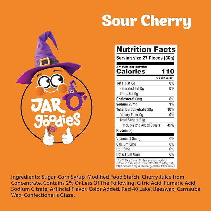Jar O' Goodies - Valentines Day Sweet Treats, Sour Cherry Jelly Beans Gift Set, Original Chewy Candies (6 Ounce, 1 Pack) Party Favor - Gluten & Nut Free, Kosher Parve