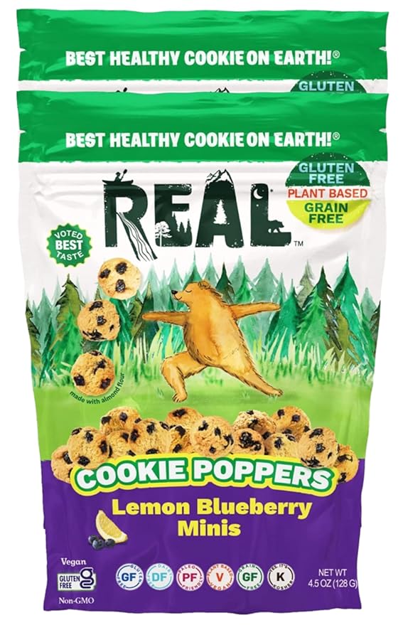 REAL Lemon Blueberry Mini Cookie Poppers – Bite-sized Gluten Free Semi Soft Baked Cookies – Dairy Free, Vegan, Kosher, Paleo – Delicious Mini Lemon Blueberry Cookies (4.5 oz, 2 Pack)