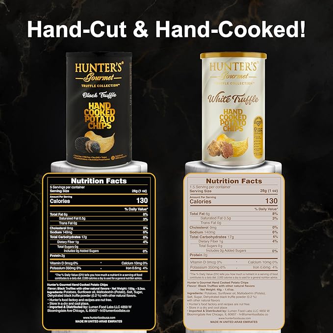 Hunter's Gourmet Truffle Chips | No Cholesterol | Preservatives-Free | No Artificial Colors | Hand-Cooked | Vegan Truffle Lover | Made in a Nut-Free Facility | Great for Special Occasions | Pack of 4