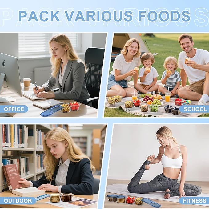 Reusable Snack Containers with Lids for Kids-Navy Blue 10 PACK, [UNIQUE DESIGN 2-COMPARTMENT] BPA-Free/Microwave/Dishwasher Safe, Snack Bowls Container for On-the-Go Meals,Camping and Travel