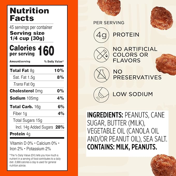 Snak Club Toffee Peanuts, Candied Peanuts with Praline Coat and Sweet Cream, Gluten-Free and Kosher Snack, 3 lb Resealable Bulk Bag